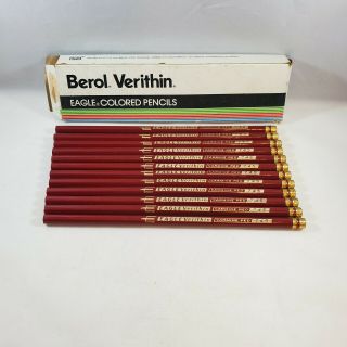 Vintage 1 Dozen Eagle Carmine Red Drawing Colored Pencils Berol Verithin
