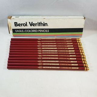 Vintage 1 Dozen Eagle Carmine Red Drawing Colored Pencils Berol Verithin 2