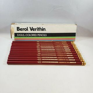 Vintage 1 Dozen Eagle Carmine Red Drawing Colored Pencils Berol Verithin 3