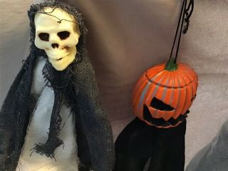 7 Halloween Hanging Decorations Grim Skeletons,  Pumpkin Each 13” Pre - owned 2