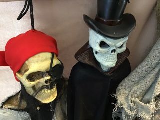 7 Halloween Hanging Decorations Grim Skeletons,  Pumpkin Each 13” Pre - owned 3