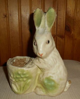 Large Vintage Paper Mache Easter Bunny Rabbit Candy Container 8 3/4 " Some Damage