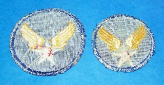 2 DIFFERENT CUT - EDGE TWILL WW2 AAF ARMY AIR FORCE HQ / COMMAND PATCHES 2