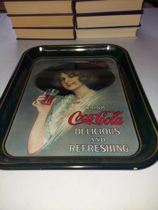 •Drink Coca - Cola Delicious and Refreshing 1972 Vintage Metal Green Tray,  Pair 2