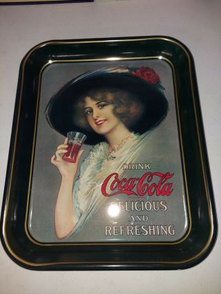 •Drink Coca - Cola Delicious and Refreshing 1972 Vintage Metal Green Tray,  Pair 3