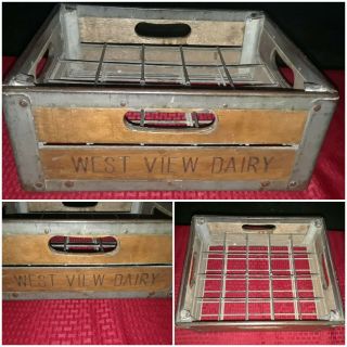 Vintage West View Dairy Souderton,  Pa Milk Crate Wood & Metal Holds 20 Bottles