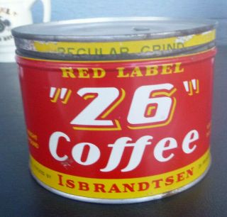 Vintage Red Label " 26 " Coffee 1 Lb Keywind Tin Can Right Lid Isbrandtsen N.  Y.  C.