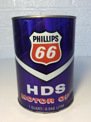 Vintage Purple Phillips 66 Hds Motor Oil Can Cardboard Full 1 Quart