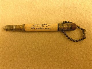Vintage Key Chain Souvenir Bullet Pencil From Des Moines Iowa,  Sailboats Boats