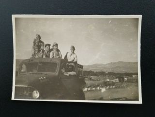 1945 Ww2 U.  S.  Army Soldiers,  In Military Vehicle,  By Airfield Photo