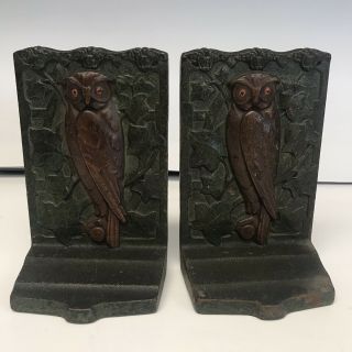 Antique Cast Iron Book Ends - Owls - Art Nouveau - 9890 2