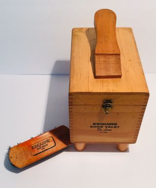 Vintage Esquire Shoe Valet De Luxe Wooden Shoe Shine Box W/ Brush