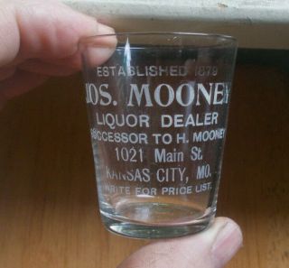 Kansas City Jos.  Mooney Liquor Dealer Etched Pre Pro Adv Whiskey Shot Glass