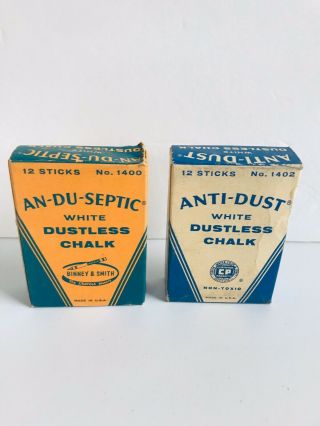 2 Boxes Vintage Binney & Smith An - Du - Septic White Dustless Chalk No.  1400 & 1402