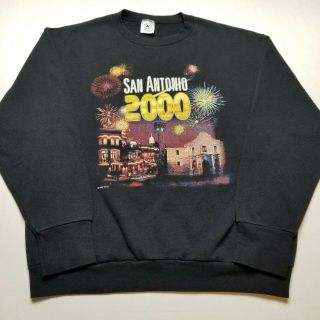 Vtg 2000 San Antonio Year Sweatshirt Mens L Black Texas Fireworks 00s ?71