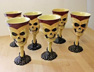6 Creepy Skeleton Skull Halloween Plastic Party Cups " Glasses " Goblets