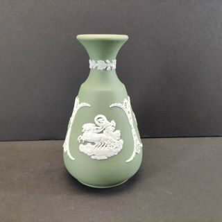 Vintage Wedgwood Green Jasperware Miniature Vase Classical Female Figures Horses