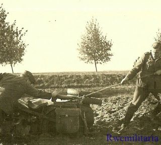 Slow Going Wehrmacht Kradmelder Struggle W/ Motorcycle Stuck In Heavy Mud (2)