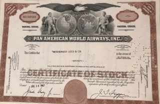 Pan Am Pan American World Airways Stock Certificate (brown) 1966 - 1970
