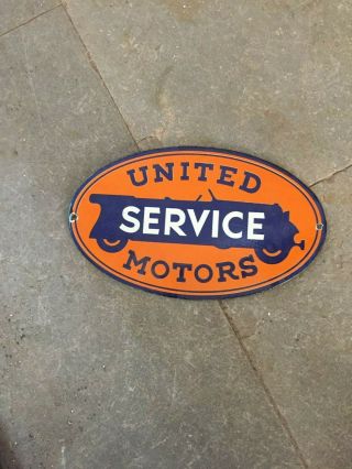 Porcelain United Motor Service Enamel Sign Size 10 " X 6 " Inches