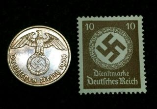 Rare Old Wwii German War Coin Two Reichspfennig &10pf Stamp World War 2 Artifact