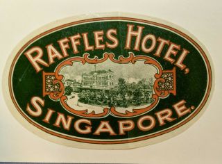 Hotel Luggage Label Raffles Hotel Singapore Antique Orginal 1920s - 30