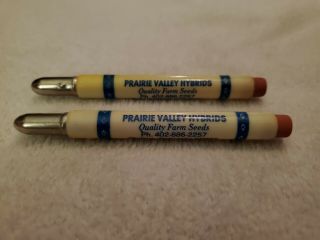 Vintage Pair Prairie Valley Hybrids Phillips Nebraska Bullet Pencil