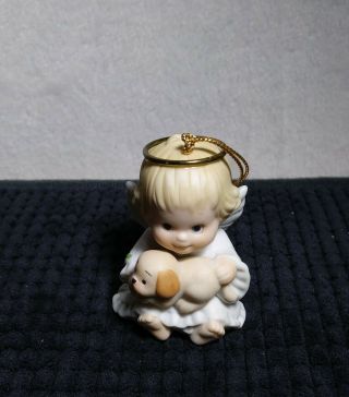 1986 Enesco Holly Babes Angel With Puppy Porcelain Ornament