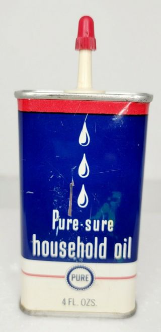 Vintage Pure Sure Household Oil Tin Can Empty,