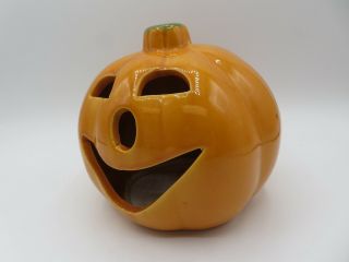 VINTAGE UPCO USA Pottery Pumpkin Halloween Ceramic Light JACK - O - LANTERN 2