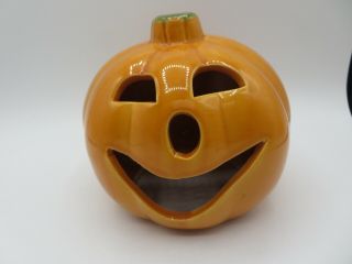 VINTAGE UPCO USA Pottery Pumpkin Halloween Ceramic Light JACK - O - LANTERN 3