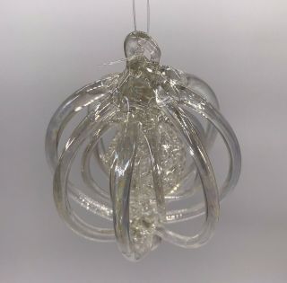 Vintage Iridescent Spun Glass Round Ball Christmas Ornament