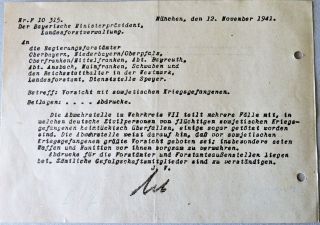 German Ww 2 Document - Bavarian Governor 1941 - Fugitive Russian Pows