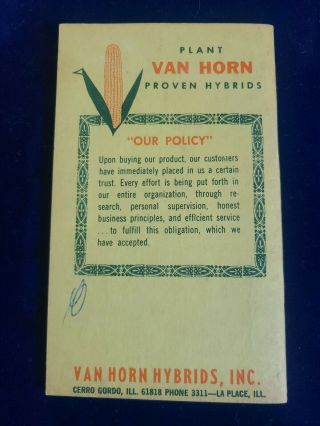 Cerro Gordo IL Illinois VAN HORN HYBRIDS Advertising POCKET LEDGER;1963/64 2
