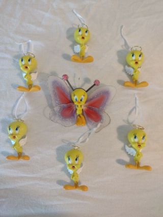 Hallmark Looney Tunes Ornaments,  6 Angel Tweety Birds & 1 Butterfly Tweety Bird