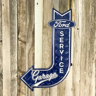 Ford Service Garage Embossed Diamond Plated Arrow Metal Tin Sign 18 " Vintage
