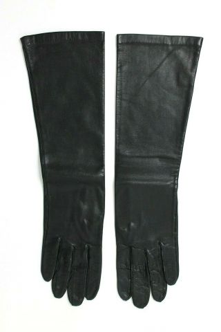 Vintage Miss Aris Silk Lined Leather Mid - Length Opera Gloves Black Size 6.  5