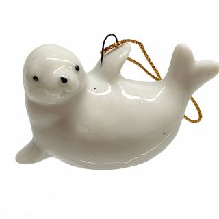 Vintage Baby Harp Seal White Ceramic Christmas Tree Ornament Made In Japan Small