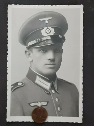Ww2 Young Wehrmacht / German Army Soldier Portrait Photo.  Uniform Hat