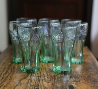 Coca Cola Set Of 8 Small Green Libbey Coke Juice Glasses 4 1/2 " 6.  25 Oz Euc