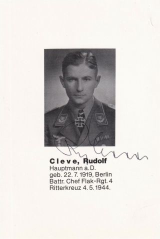 Hand Signed Wwii Photo German Luftwaffe Captain Rudolf Cleve Knight 