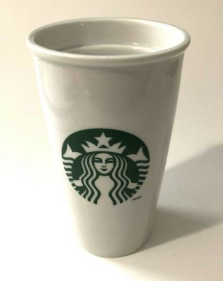 Starbucks 2011 White Mermaid Logo Ceramic Coffee Tumbler Travel Cup 12 Fl Oz