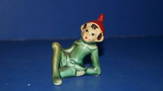 Vintage Elf Pixie Green Porcelain Christmas Figurine With Red Hat Made In Japan