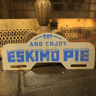 Vintage Eat And Enjoy Eskimo Pie Metal License Plate Topper Sign