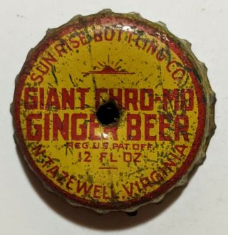 1940s Sunrise Bottling Ginger Beer Bottle Cap N Tazewell Va Virginia Vintage