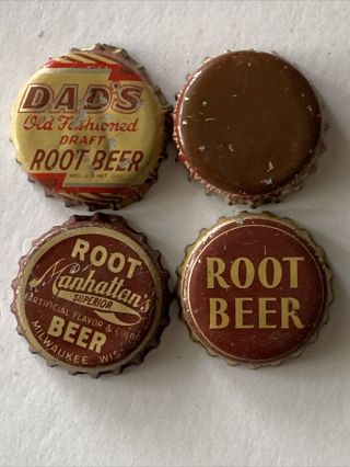 4 Vintage Cork Lined Root Beer Soda Bottle Caps