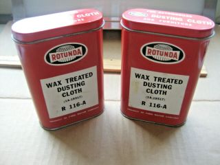 Vintage Pair Rotunda Wax Treated Polishing Cloth Tins - Ford Motor Car Company