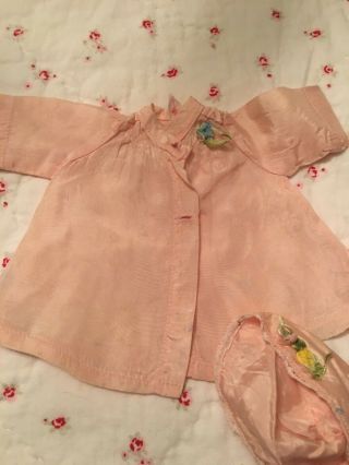 Vintage Pink Satin Terri Lee Linda Baby Coat And Bonnet With Silk Flower Trim