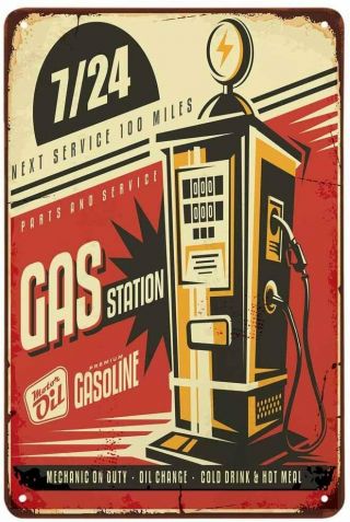 Gas Station Tin Sign,  Electric Gas Oil Auto Vintage Metal Tin Signs For Cafes Bar