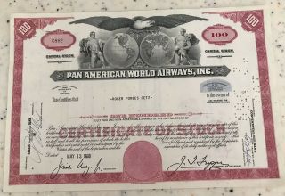 Pan Am Pan American World Airways Stock Certificate (red) 1966 - 1970